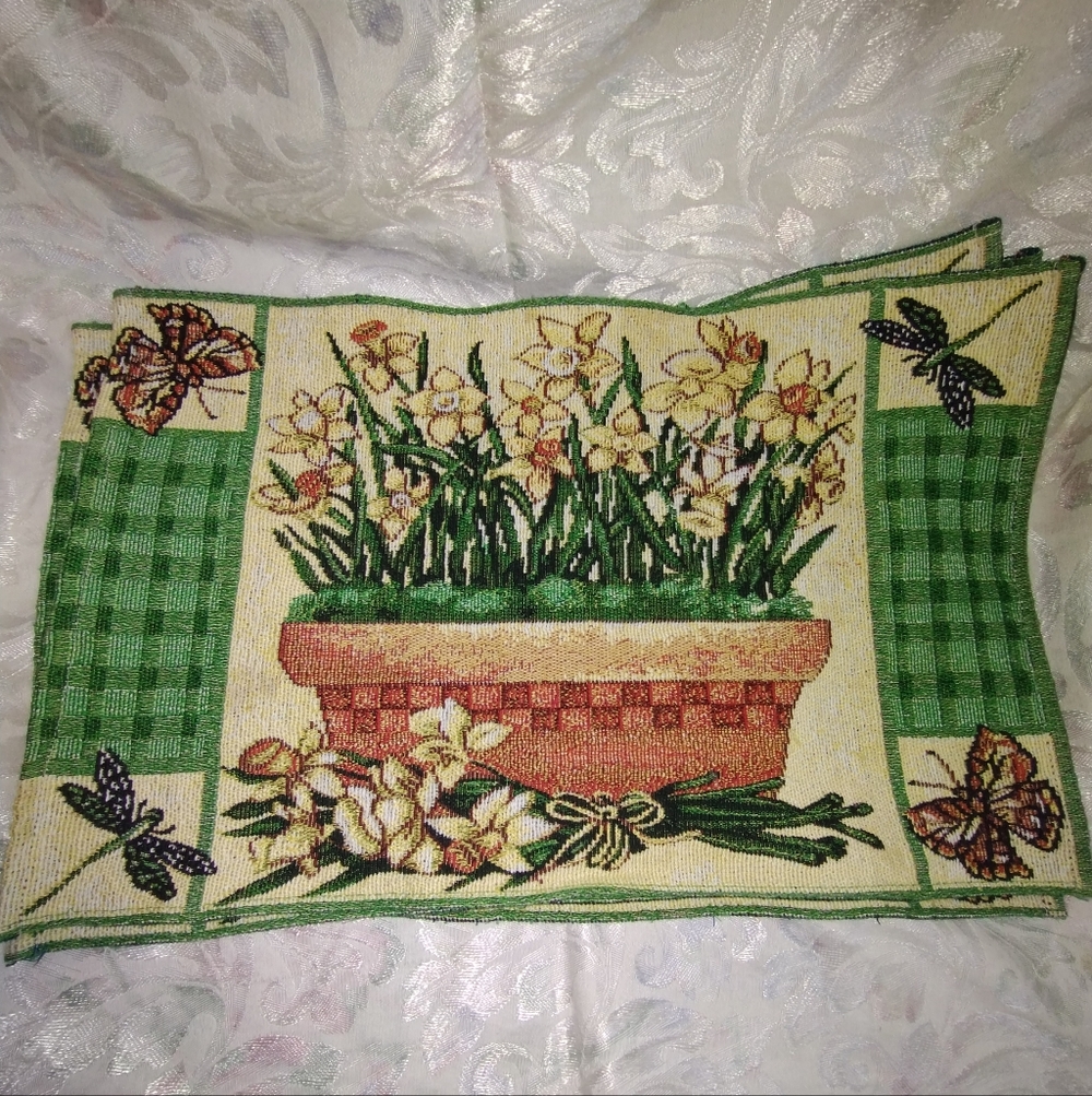 Floral Tapestry Placemat with Butterflies, Dragonflies And Daffodils